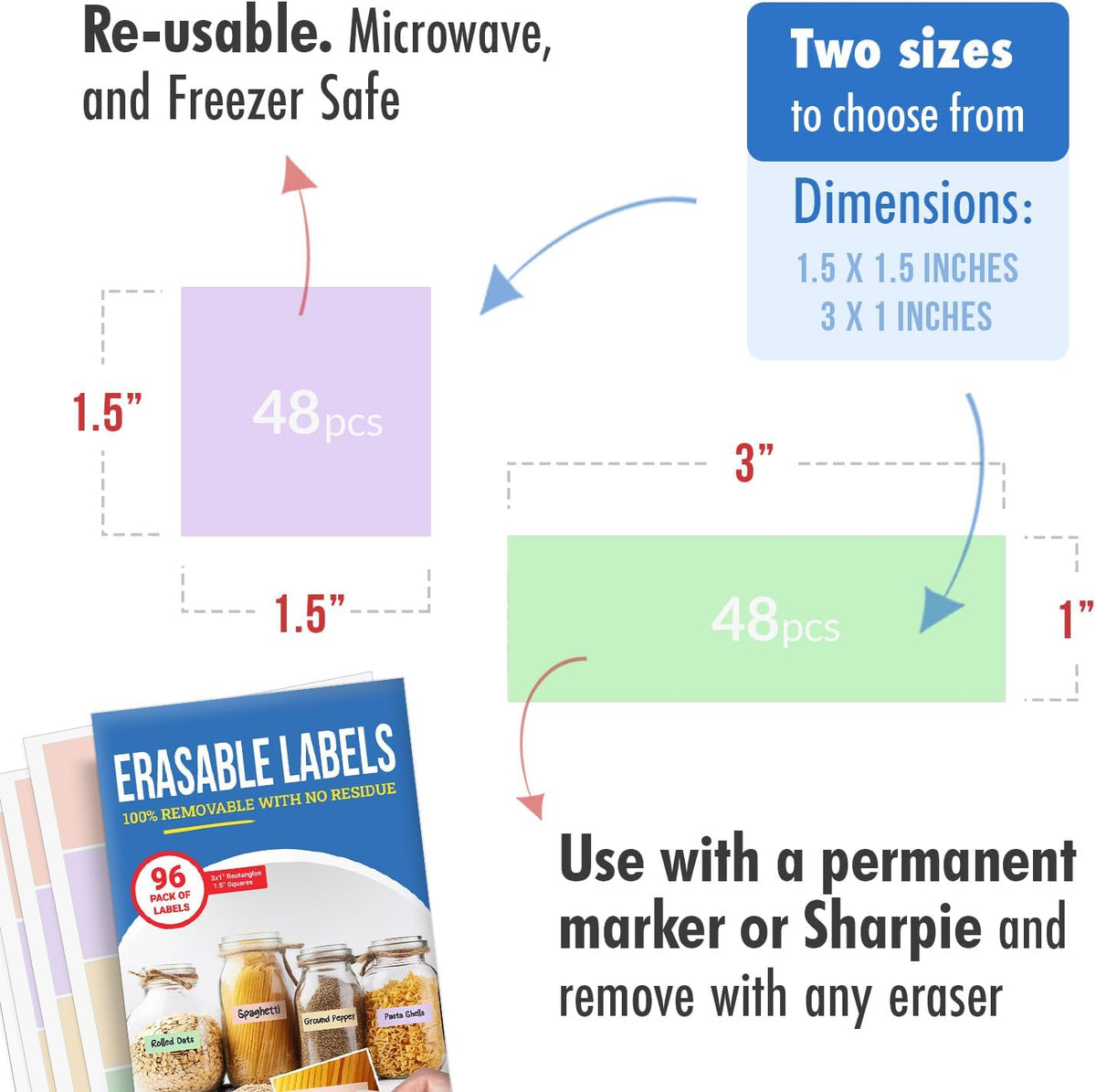 Erasable Food Labels, Pastel (96-Pack)
