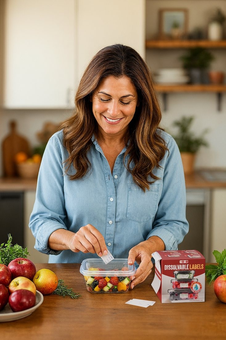 Applying a MESS dissolvable label in the kitchen